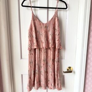 Design Lab by Lord & Taylor Metallic Pink Floral Pleated Dress Size Medium